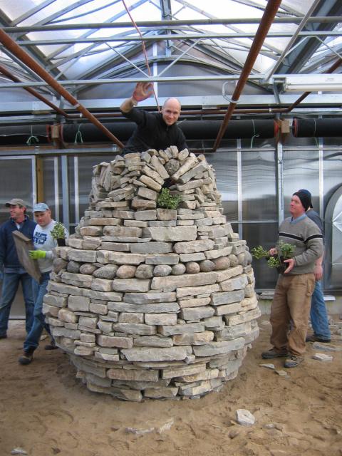 Pineapple cairn built at the Feb 18-19 indoor dry stone workshop